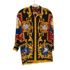 Vintage Sandra Roth Ciao Sport‎ Size 8 100% Silk Button Up Blouse Italian Gold